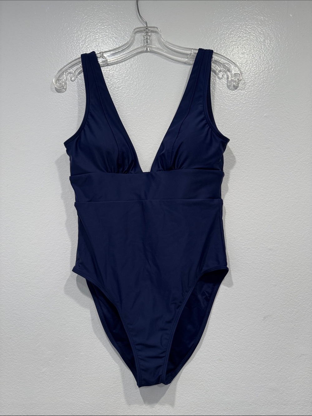 Quince Italian Plunge One Piece Swimsuit Size Medium Blue Vacation Classic Chic